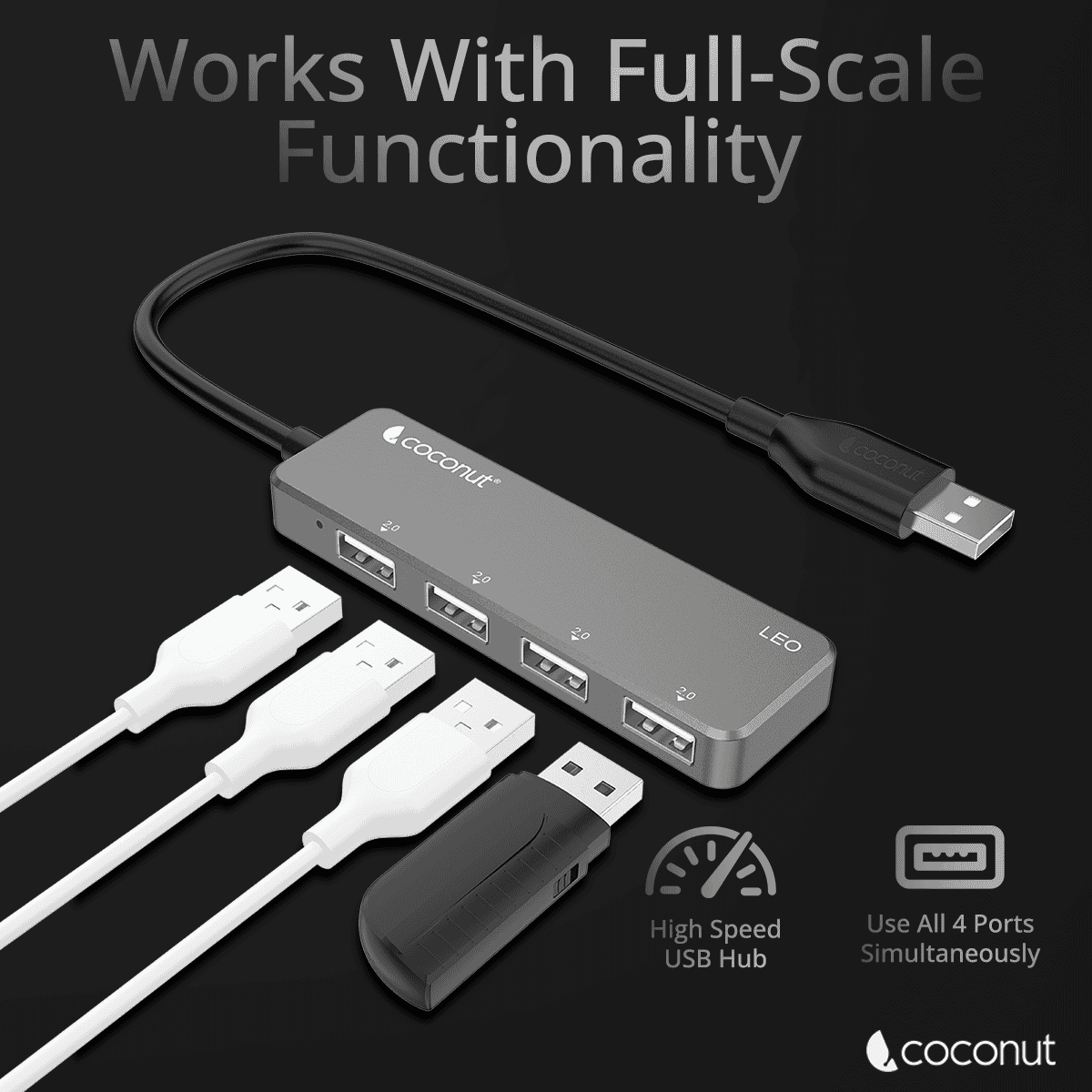 UH21 Leo 4-Port USB 2.0 Hub with 1M Cable for seamless connectivity